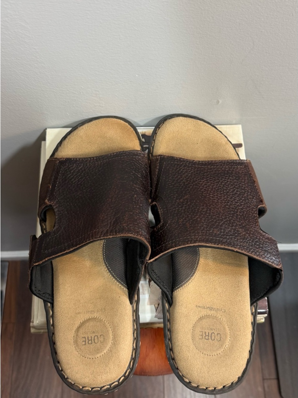 croft & barrow Dark Brown Leather Slide Sandals - Picture 5 of 12